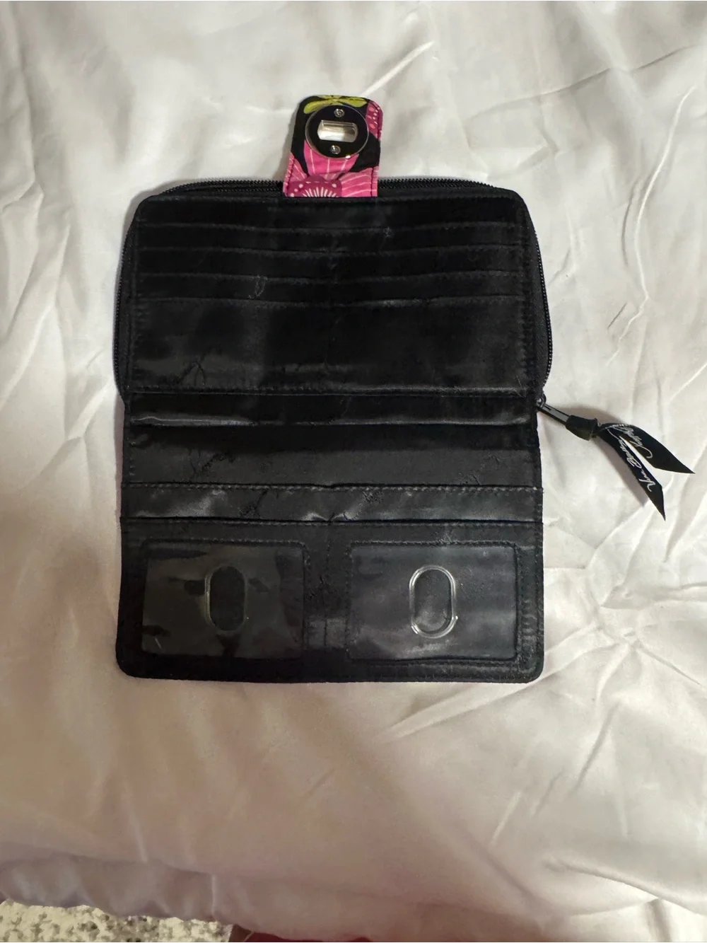 Vera Bradley Black Wallet with Pink Floral and Green Leaf Accents - Picture 4 of 6